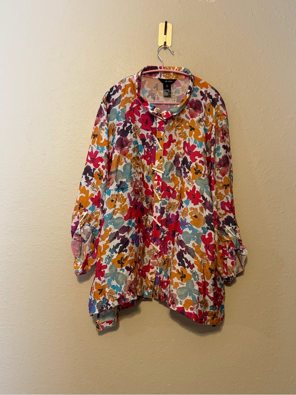 Ali Miles Abstract Button Tunic shirt Wire Collar Zipper Art to wear Lagen look